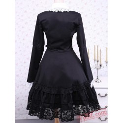 Black Cotton Lace Long Sleeves Ruffle Gothic Lolita Dress