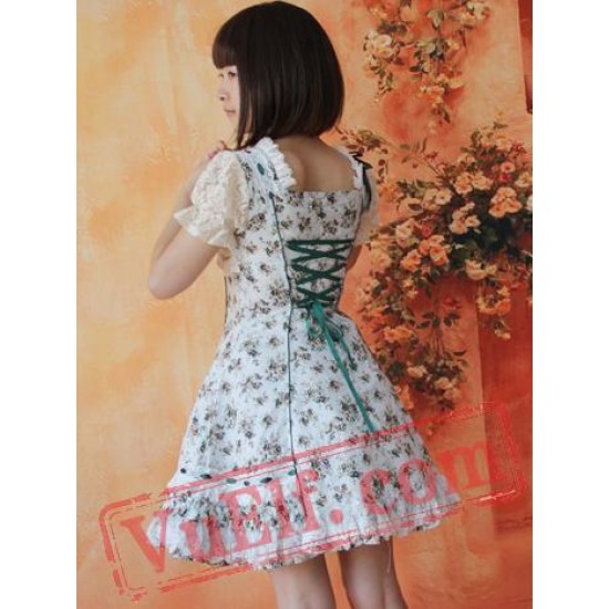 Tea Green Flowers Bows Lolita Dress