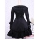 Black Long Sleeves Cross Straps Cotton Classic Lolita Dress