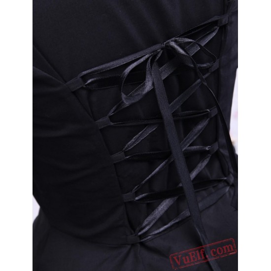 Black Long Sleeves Cross Straps Cotton Classic Lolita Dress