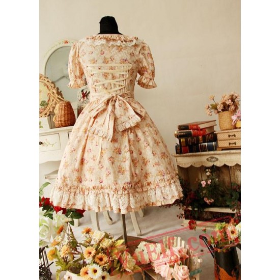 Yellow Floral Cotton Lolita One Piece Dress