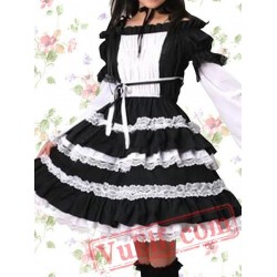 Cotton Black Ruffle Lace Cosplay Lolita Dress