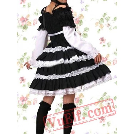 Cotton Black Ruffle Lace Cosplay Lolita Dress