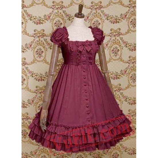 Cuff Sleeves Single Breasted Ruffled Cotton Lolita Dress