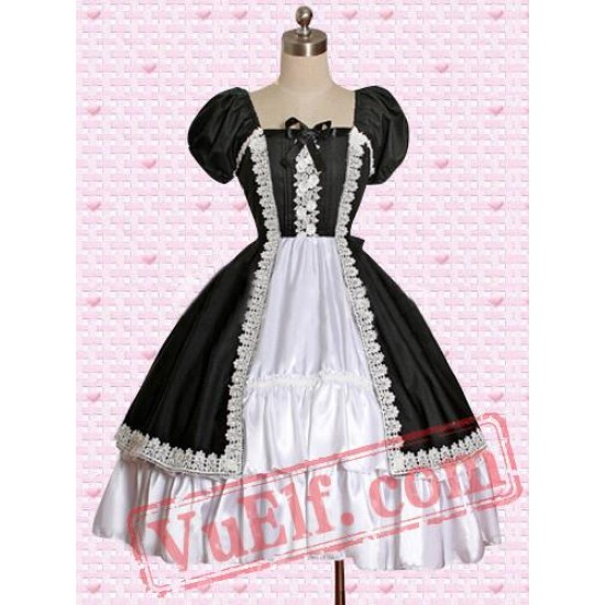 Classic Cotton Black And White Short Sleeves Gothic Lolita Dress