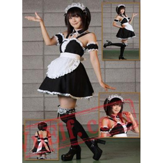 White And Black Cosplay Spaghetti Straps Lolita Dress