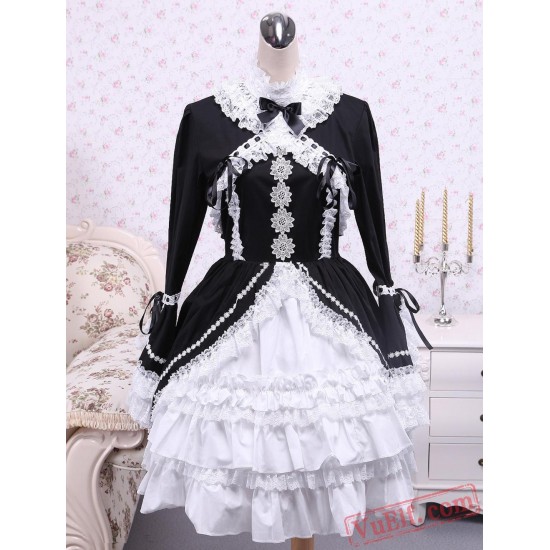 Cotton Black And White Lace Gothic Lolita Dress