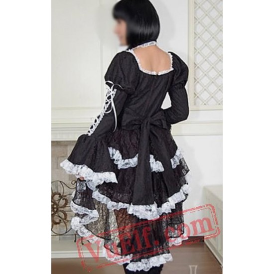 Black and White Gothic Goth Tea Length Short Wedding Dress