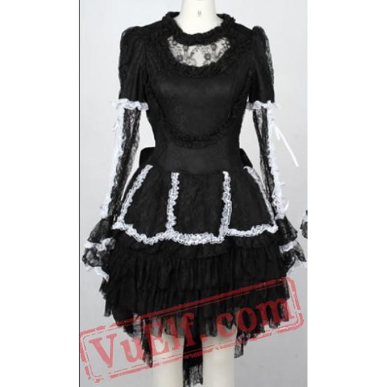 Black Gothic Lolita Long Sleeve Wedding Dress