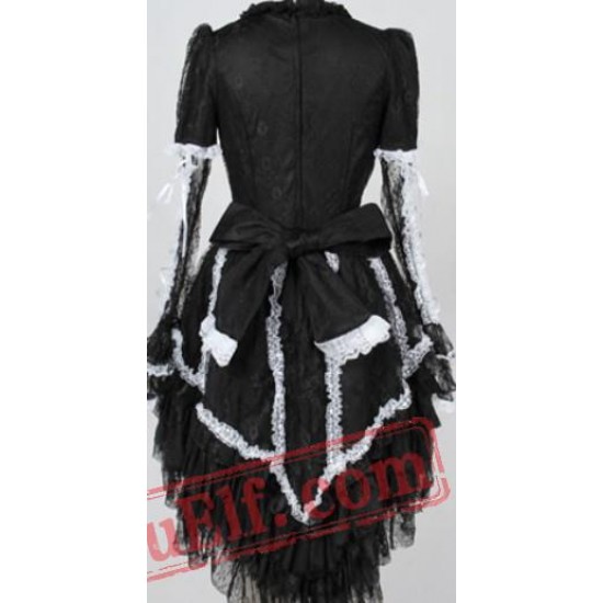 Black Gothic Lolita Long Sleeve Wedding Dress