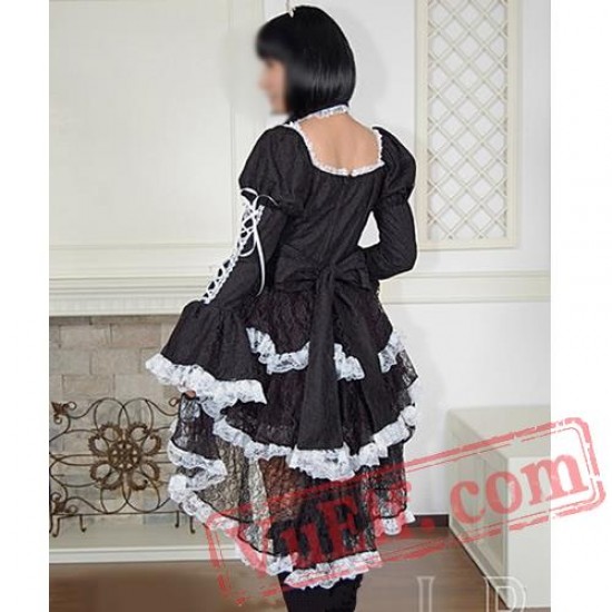 Black and White Gothic Goth Tea Length Short Wedding Dress Black and White Gothic Goth Tea Length Short Wedding Dress
