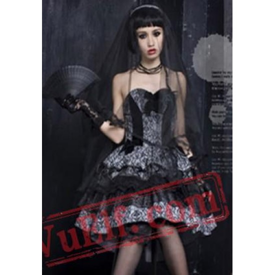 Black and White Gothic Lolita Strapless Corset Wedding Dress Black and White Gothic Lolita Strapless Corset Wedding Dress
