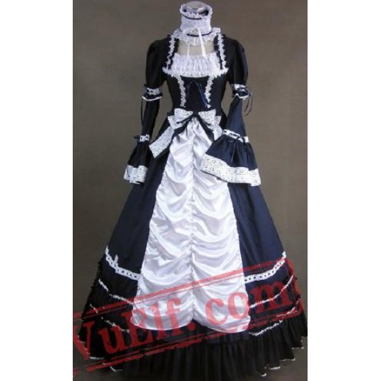 Black and White Long Sleeve Goth Cosplay Wedding Dress
