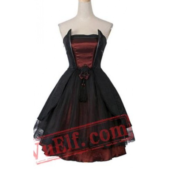 Black Gothic Lolita Strapless Cocktail Party Wedding Dress