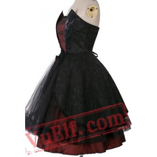 Black Gothic Lolita Strapless Cocktail Party Wedding Dress