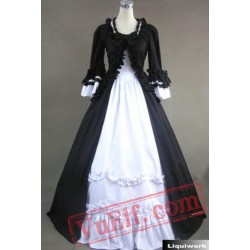 Black and White Long Sleeve Winter Victorian Gothic Wedding Dres