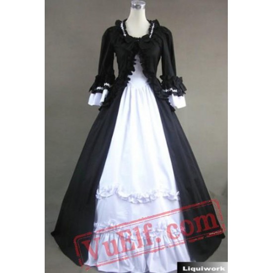 Black and White Long Sleeve Winter Victorian Gothic Wedding Dres