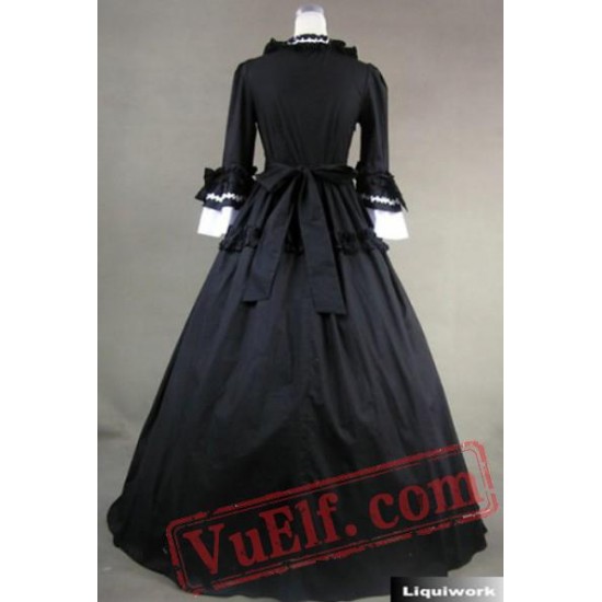 Black and White Long Sleeve Winter Victorian Gothic Wedding Dres