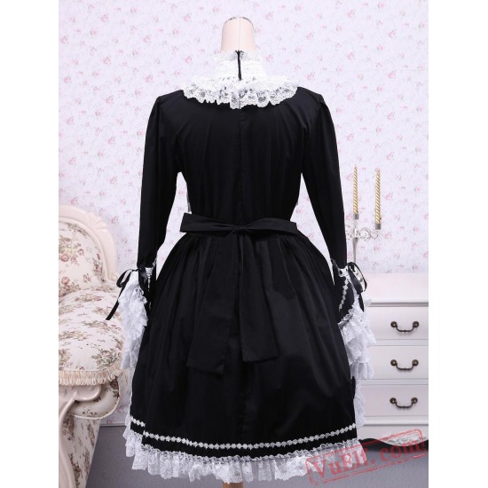 Cotton Black And White Lace Gothic Lolita Dress