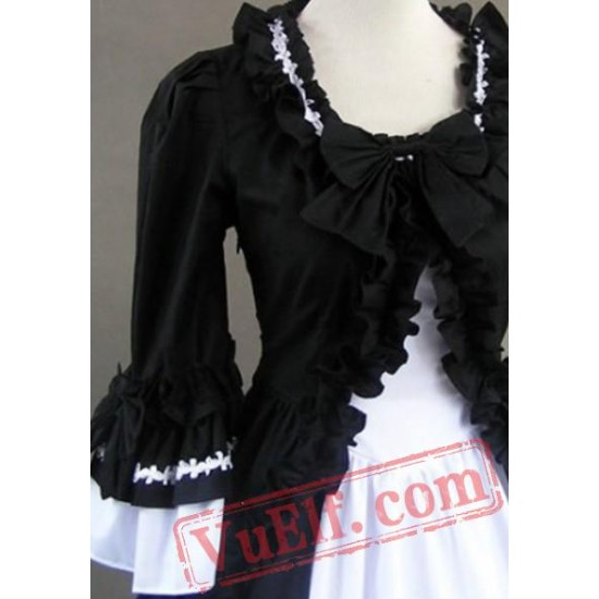 Black and White Long Sleeve Winter Victorian Gothic Wedding Dres