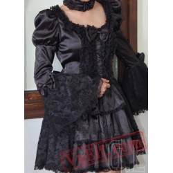 Black Goth Gothic Punk Short Satin Long Sleeve Wedding Dress