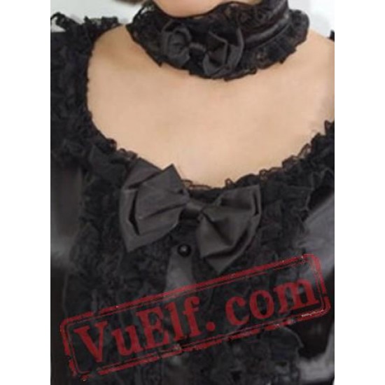 Black Goth Gothic Punk Short Satin Long Sleeve Wedding Dress