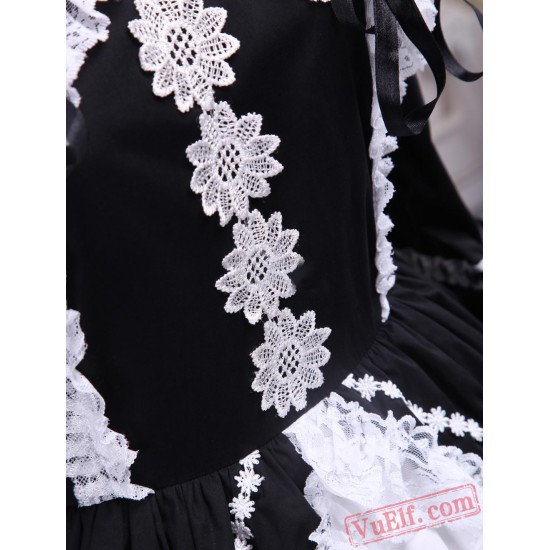 Cotton Black And White Lace Gothic Lolita Dress