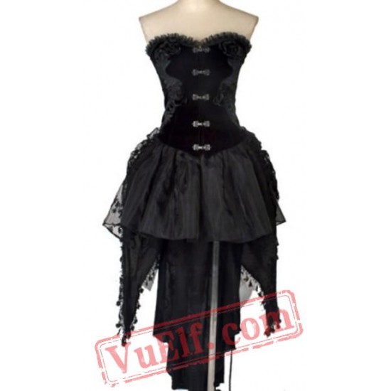 Black Gothic Victorian Strapless Corset Wedding Dress