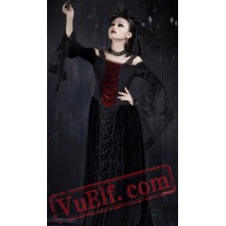 Black Goth Gothic Vampire Corset Maxi Long Kimono Wedding Dress