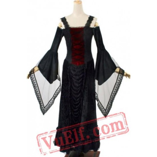 Black Goth Gothic Vampire Corset Maxi Long Kimono Wedding Dress