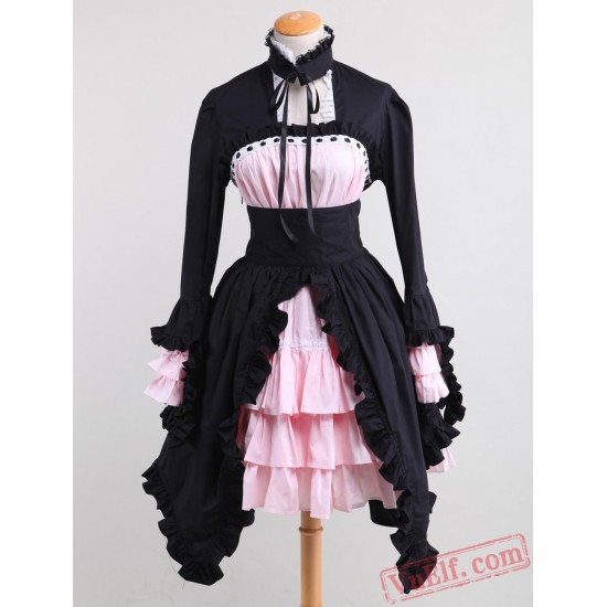 Black And Pink Cotton Gothic Lolita Dress