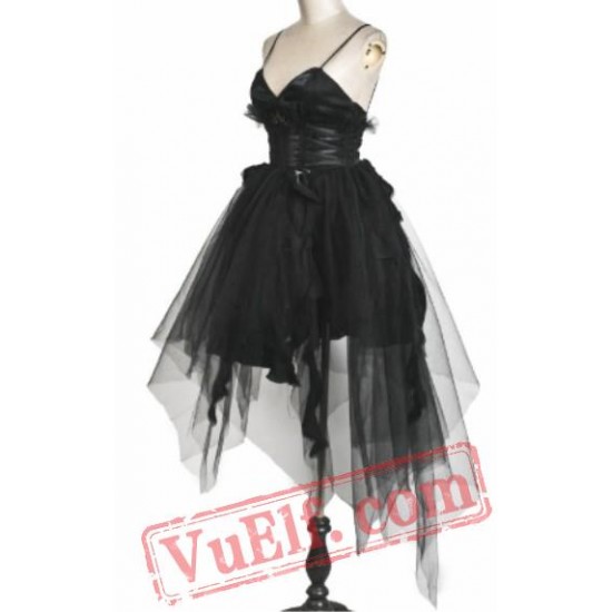 Black Gothic Burlesque Corset Wedding Cocktail Prom Dress