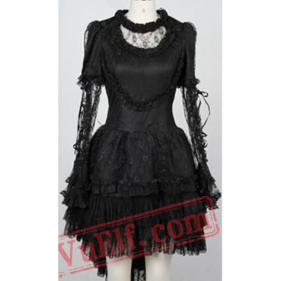 Black Lace Gothic Lolita Short Wedding Dress