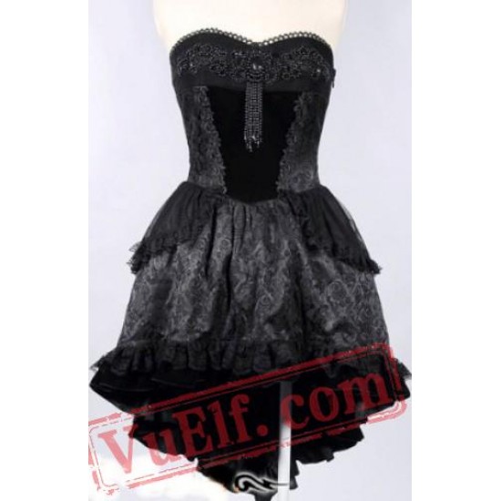 Black Strapless Mini Gothic Wedding Cocktail Party Dress