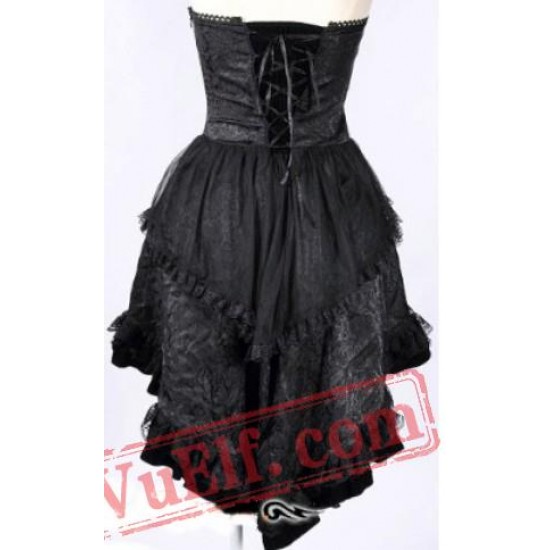 Black Strapless Mini Gothic Wedding Cocktail Party Dress