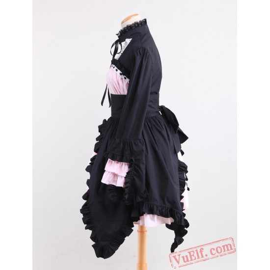 Black And Pink Cotton Gothic Lolita Dress