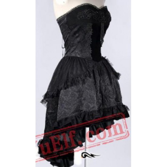 Black Strapless Mini Gothic Wedding Cocktail Party Dress