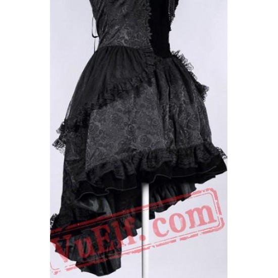 Black Strapless Mini Gothic Wedding Cocktail Party Dress