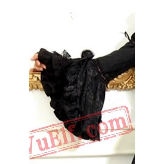 Black Tea Length Long Sleeve Punk Gothic Wedding Dress