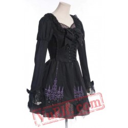 Black Long Sleeve A Line Victorian Gothic Wedding Party Dress