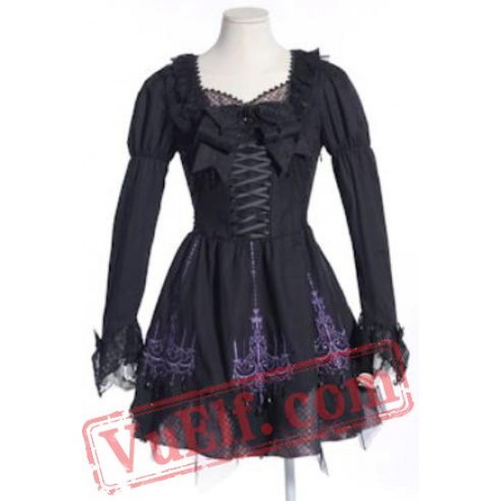 Black Long Sleeve A Line Victorian Gothic Wedding Party Dress