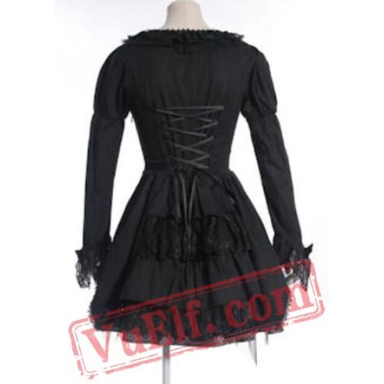 Black Long Sleeve A Line Victorian Gothic Wedding Party Dress