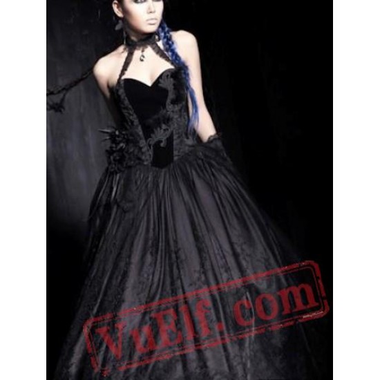 Black Victorian Gothic Halter Wedding Bridal Dress