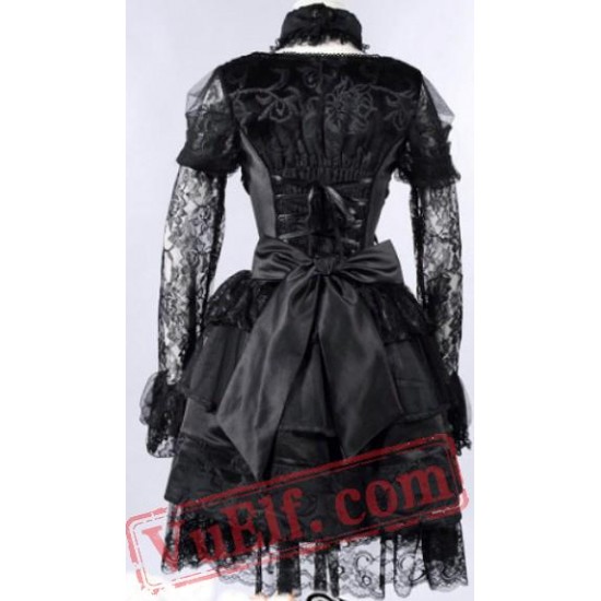 Black Long Sleeve Lace Victorian Gothic Wedding Party Dress
