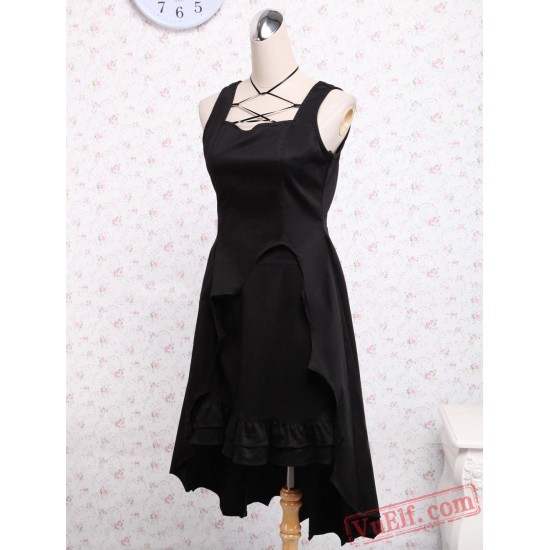 Black Cotton Ruffled Gothic Lolita Dress