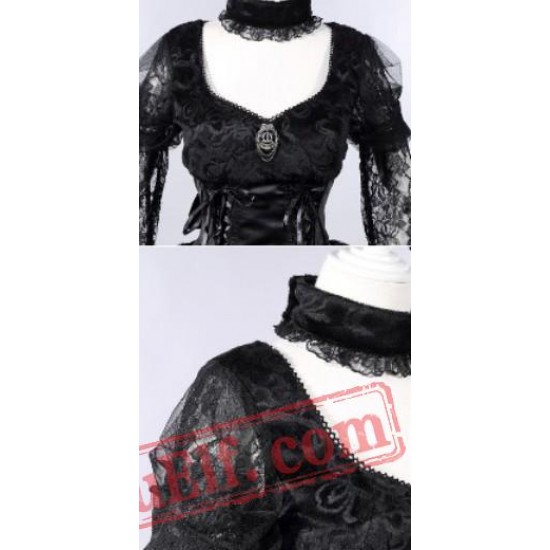 Black Long Sleeve Lace Victorian Gothic Wedding Party Dress