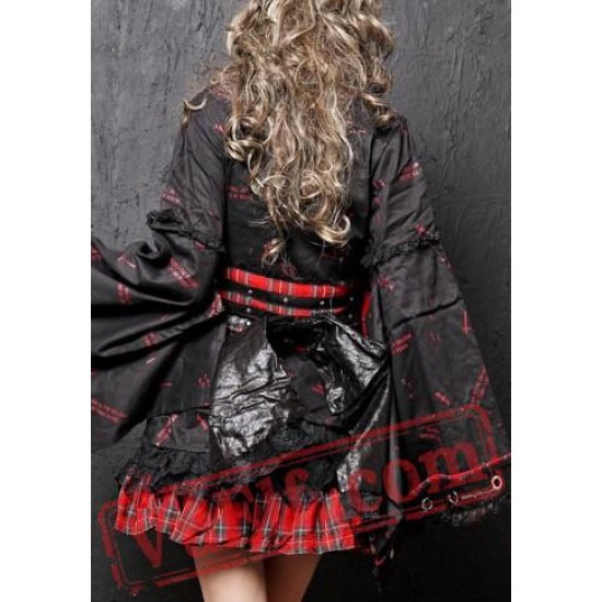 Black Red Plaid Japanese Cosplay Dress