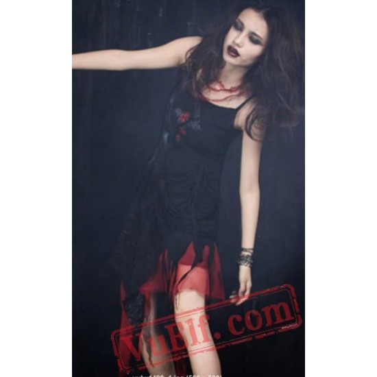 Black Red Steampunk Punk Gothic Dress