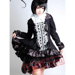 Black Long Sleeve White Lace Victorian Gothic Dress