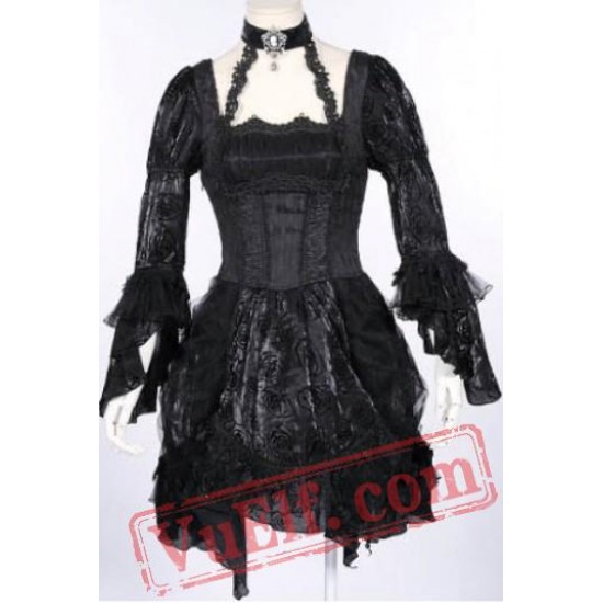 Black Short Victorian Gothic Wedding Party Prom Dress